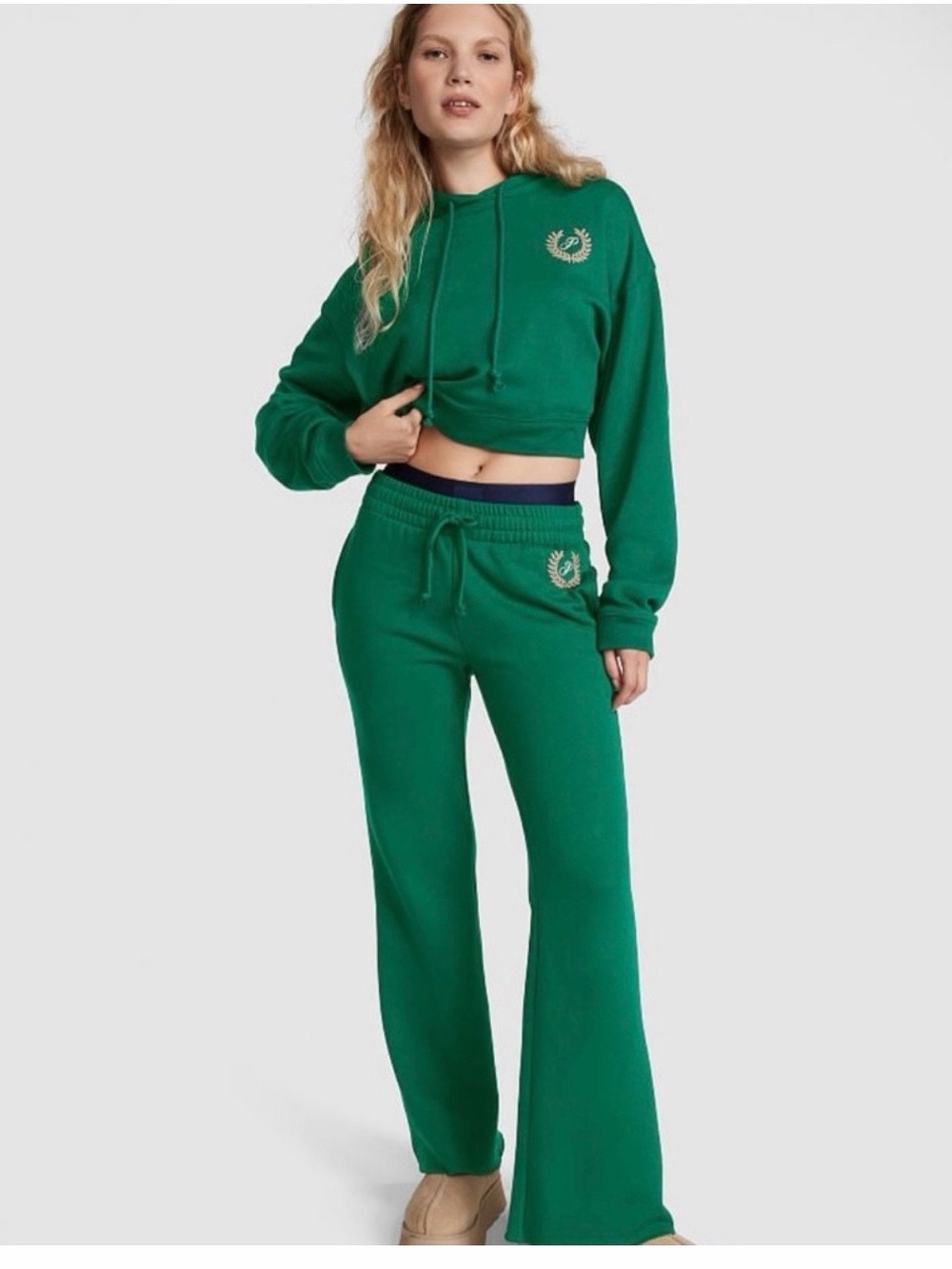 NWOT Victorias Secret PINK Green High-Rise Drawstring Flare Sweatpants